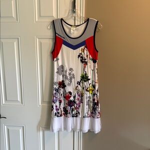 White and Red Sleeveless Sundress with Scoop Neck